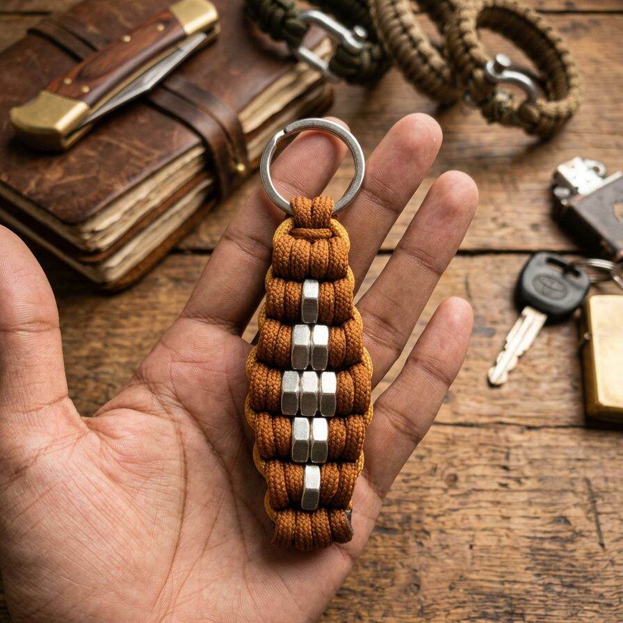 Picture of Paracord Hex Nut Keychain | Customizable Handwoven Paracord Key Holder with Stainless Steel Nuts & Ring | Durable EDC Keyring for Keys, Bag & Outdoor Use