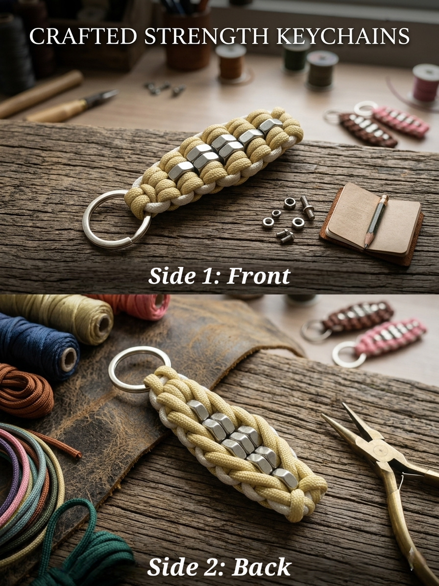 Picture of Paracord Hex Nut Keychain | Customizable Handwoven Paracord Key Holder with Stainless Steel Nuts & Ring | Durable EDC Keyring for Keys, Bag & Outdoor Use