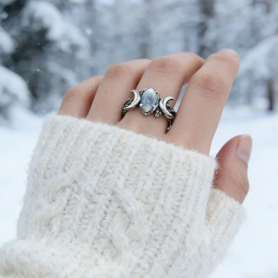 Picture of Vintage Moonstone Ring for Women | Crescent Double Moon Silver Ring | Elegant Party & Daily Wear Finger Jewelry
