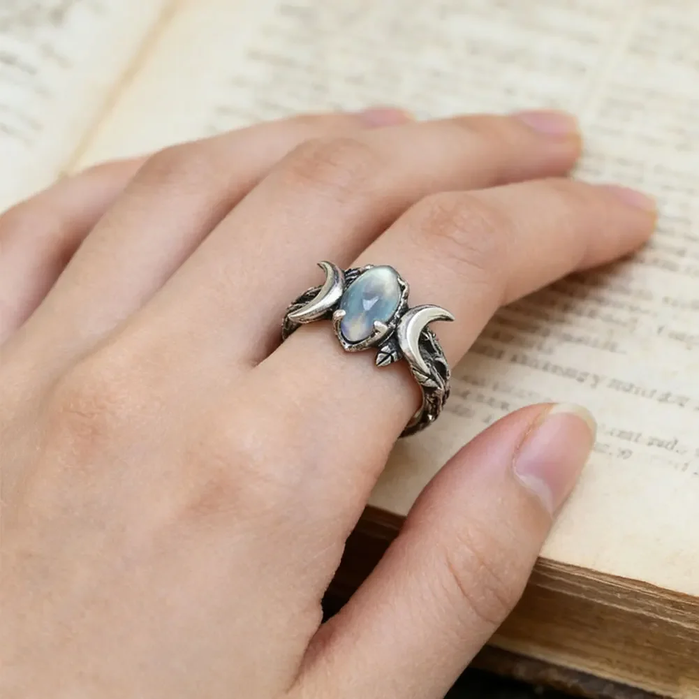 Picture of Vintage Moonstone Ring for Women | Crescent Double Moon Silver Ring | Elegant Party & Daily Wear Finger Jewelry