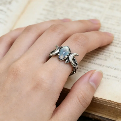 Picture of Vintage Moonstone Ring for Women | Crescent Double Moon Silver Ring | Elegant Party & Daily Wear Finger Jewelry