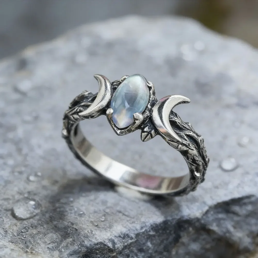 Picture of Vintage Moonstone Ring for Women | Crescent Double Moon Silver Ring | Elegant Party & Daily Wear Finger Jewelry