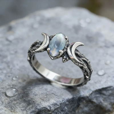 Picture of Vintage Moonstone Ring for Women | Crescent Double Moon Silver Ring | Elegant Party & Daily Wear Finger Jewelry