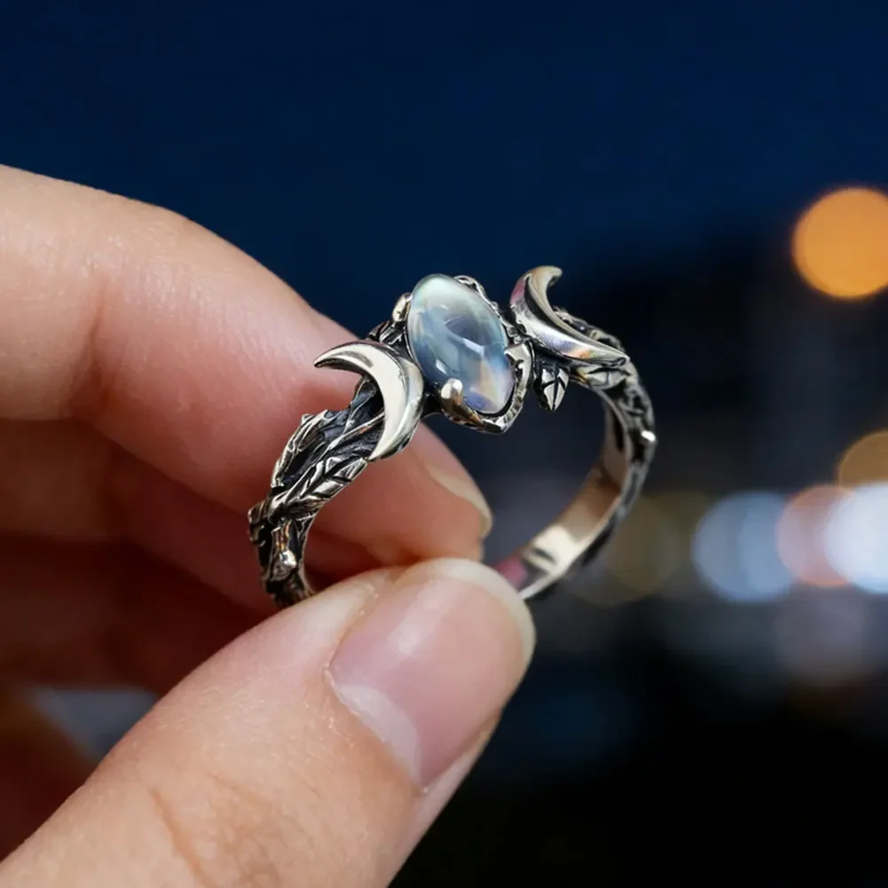 Picture of Vintage Moonstone Ring for Women | Crescent Double Moon Silver Ring | Elegant Party & Daily Wear Finger Jewelry