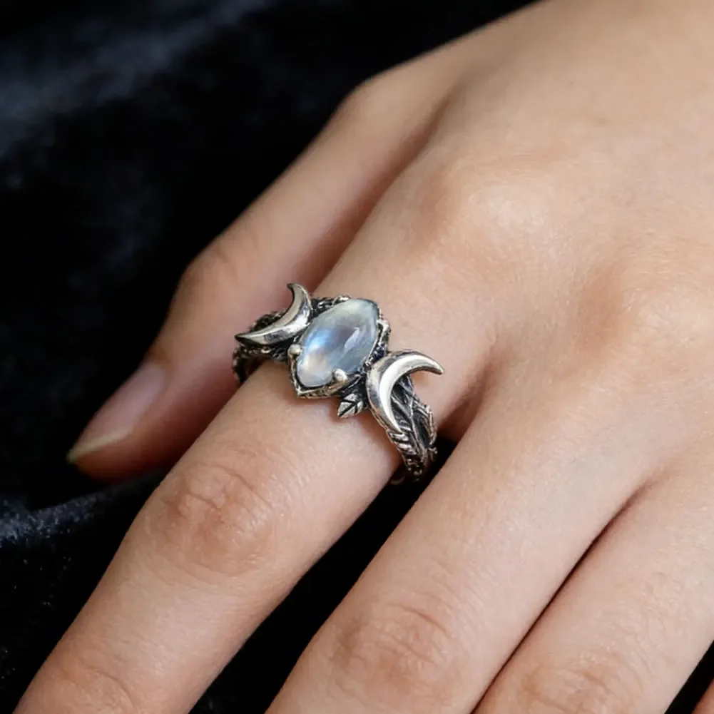 Picture of Vintage Moonstone Ring for Women | Crescent Double Moon Silver Ring | Elegant Party & Daily Wear Finger Jewelry