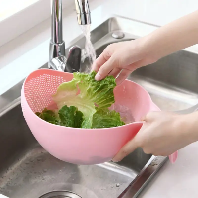 Picture of Multipurpose Kitchen Washing Bowl & Colander | Plastic Rice Strainer, Fruit & Vegetable Drain Basket with Ergonomic Handle Green