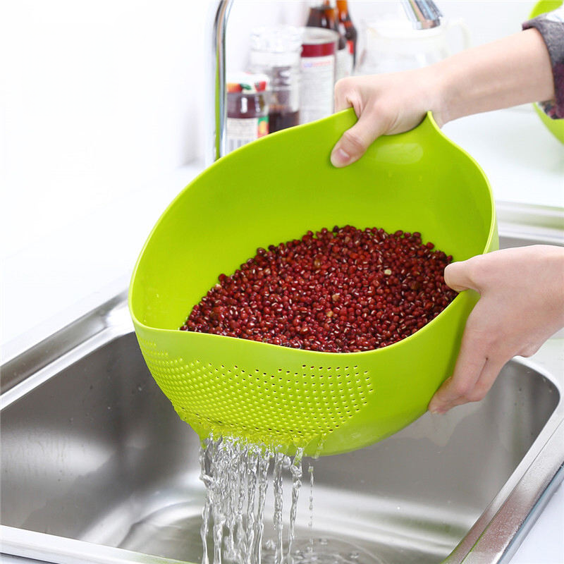 Picture of Multipurpose Kitchen Washing Bowl & Colander | Plastic Rice Strainer, Fruit & Vegetable Drain Basket with Ergonomic Handle Green