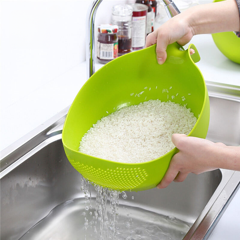 Picture of Multipurpose Kitchen Washing Bowl & Colander | Plastic Rice Strainer, Fruit & Vegetable Drain Basket with Ergonomic Handle Green