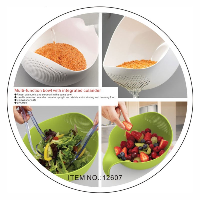 Picture of Multipurpose Kitchen Washing Bowl & Colander | Plastic Rice Strainer, Fruit & Vegetable Drain Basket with Ergonomic Handle Green