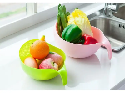 Picture of Multipurpose Kitchen Washing Bowl & Colander | Plastic Rice Strainer, Fruit & Vegetable Drain Basket with Ergonomic Handle Green