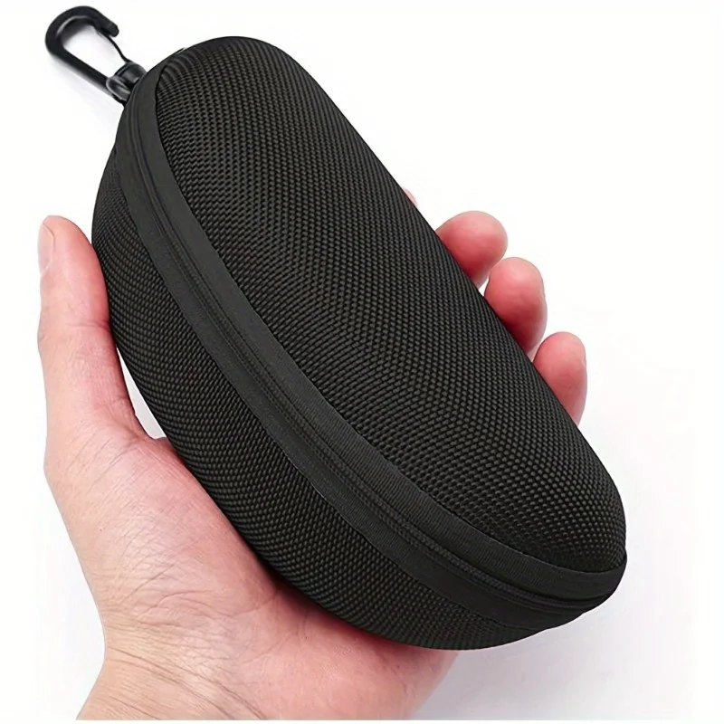 Picture of EVA Hard Shell Glasses Case with Carabiner Hook - Anti-Crush Zipper Eyeglass Protection Box & Sunglasses Carrier Black
