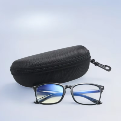 Picture of EVA Hard Shell Glasses Case with Carabiner Hook - Anti-Crush Zipper Eyeglass Protection Box & Sunglasses Carrier Black