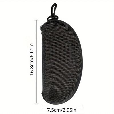 Picture of EVA Hard Shell Glasses Case with Carabiner Hook - Anti-Crush Zipper Eyeglass Protection Box & Sunglasses Carrier Black