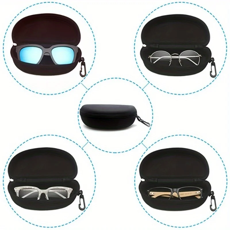 Picture of EVA Hard Shell Glasses Case with Carabiner Hook - Anti-Crush Zipper Eyeglass Protection Box & Sunglasses Carrier Black
