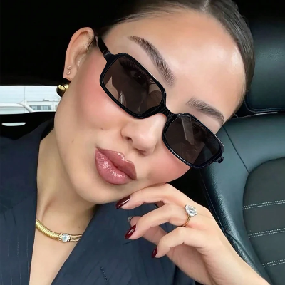 Picture of Trendy Y2K Small Rectangle Sunglasses - Retro Streetwear Chashma for Women & Men, UV400 Protection