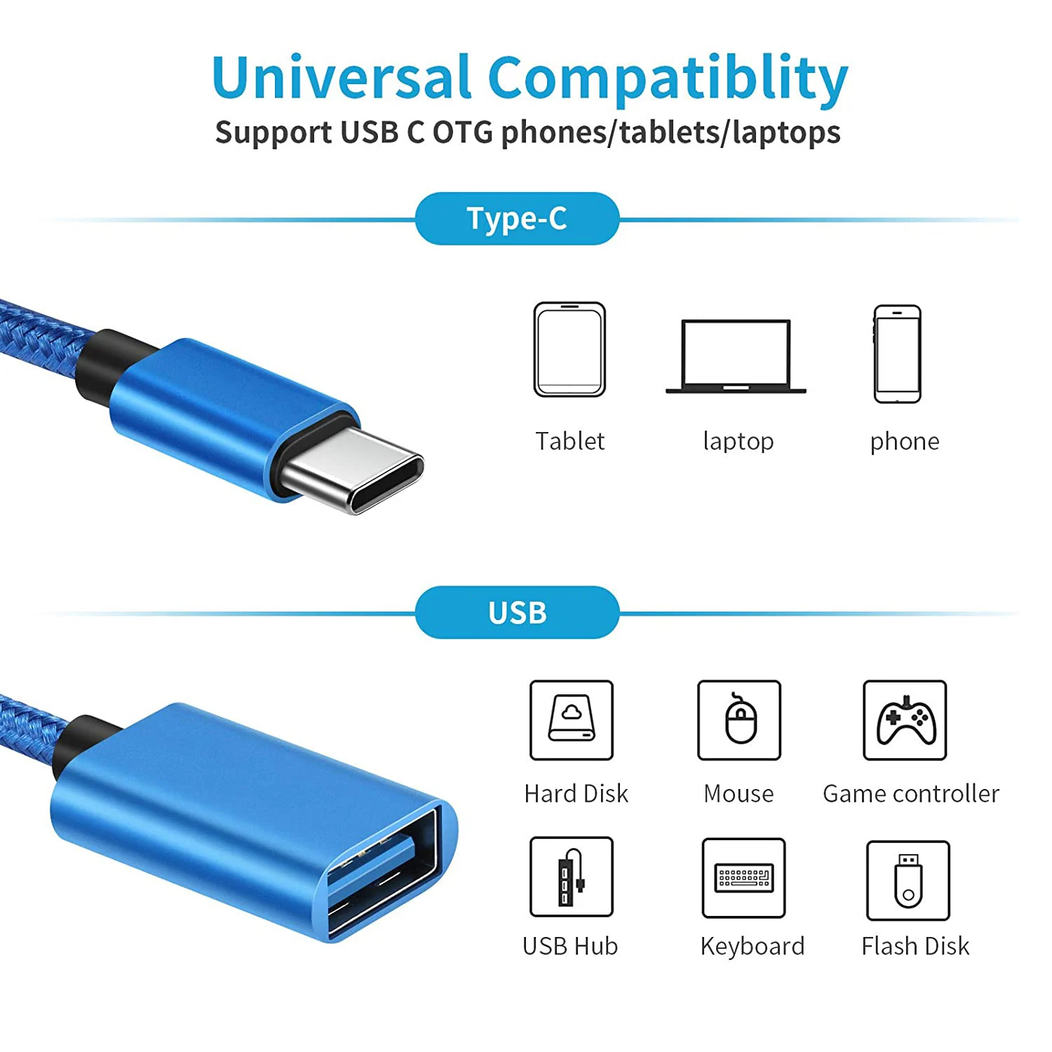 Picture of USB Type-C OTG Adapter Cable | USB-C Male to USB-A Female OTG Converter | High-Speed Data Transfer for Android Phone, Tablet & Laptop