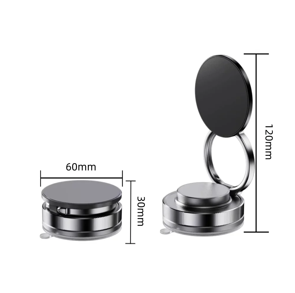 Picture of Mechanical Vacuum Suction Cup Magnetic Car Phone Holder | 3-Axis 360° Rotating Foldable Navigation Mount | Universal Hands-Free Bracket Stand for Dashboard, Windshield, Gym, Mirror & Desktop (Free Magnetic Metal Ring Included) Black