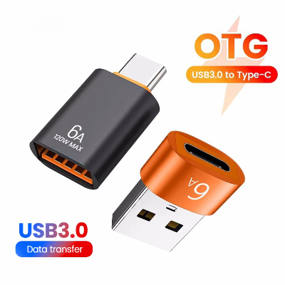 Picture of 6A 120W USB to Type-C & Type-C to USB 3.0 OTG Converter Adapter | Premium Metal Shell Fast Charging, 10Gbps High-Speed Data Sync & Audio Plug-and-Play Connector for Phones, Laptops, Keyboards & U-Disk
