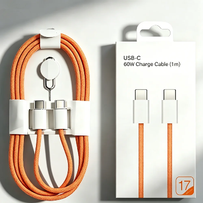 Picture of 60W PD Type-C to Type-C Fast Charging Cable 1m — Braided Nylon, 60W PD & QC4.0, 480Mbps, Reinforced SR, Boxed