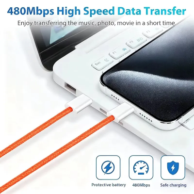 Picture of 60W PD Type-C to Type-C Fast Charging Cable 1m — Braided Nylon, 60W PD & QC4.0, 480Mbps, Reinforced SR, Boxed
