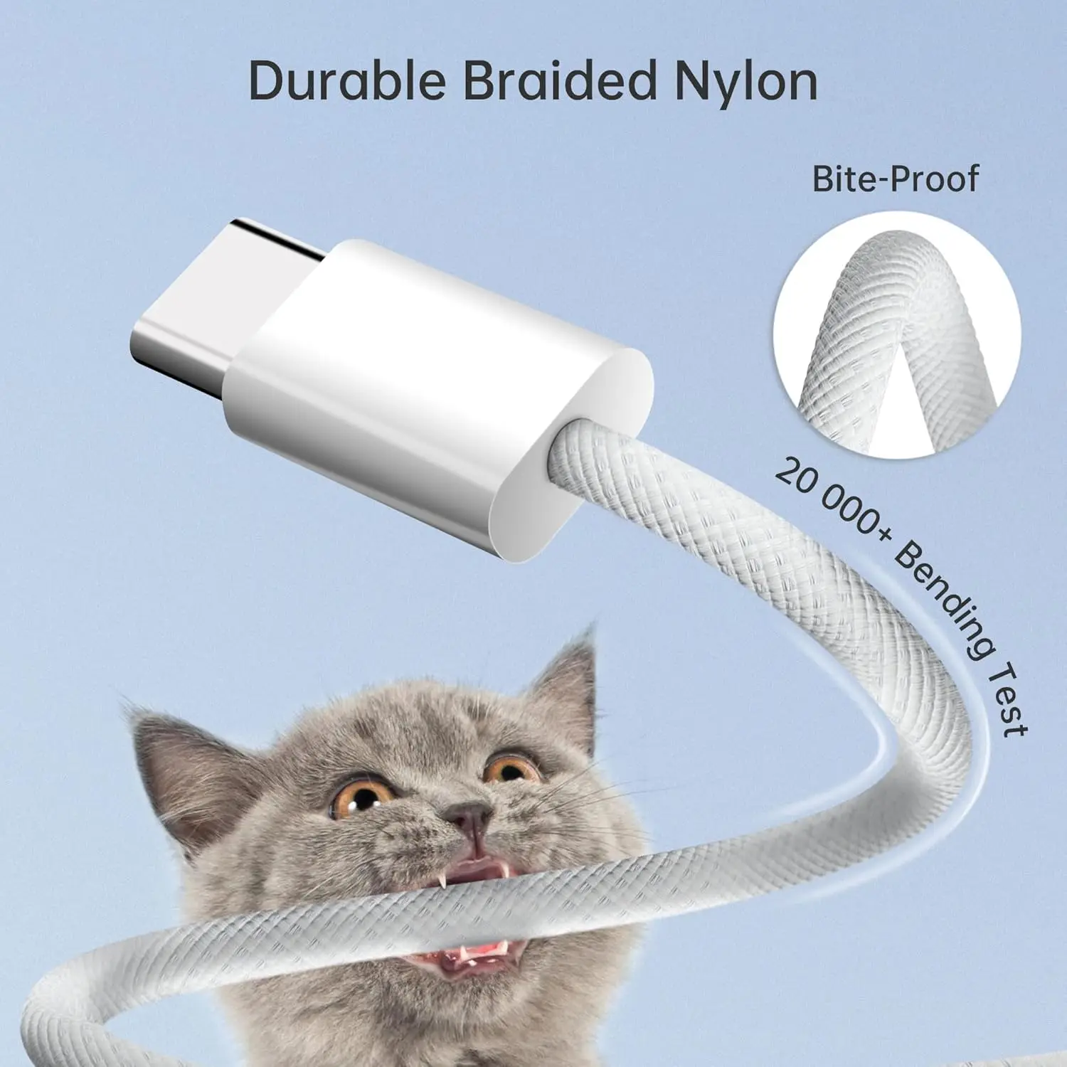 Picture of 60W PD Type-C to Type-C Fast Charging Cable 1m — Braided Nylon, 60W PD & QC4.0, 480Mbps, Reinforced SR, Boxed