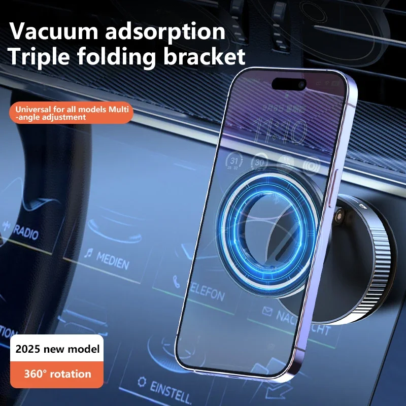 Picture of 360° Foldable Vacuum Magnetic Phone Holder | Dual-Sided Strong Suction Car Mount & Hands-Free Live Streaming Stand for All Smartphones (4.7"+)