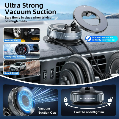 Picture of 360° Foldable Vacuum Magnetic Phone Holder | Dual-Sided Strong Suction Car Mount & Hands-Free Live Streaming Stand for All Smartphones (4.7"+)