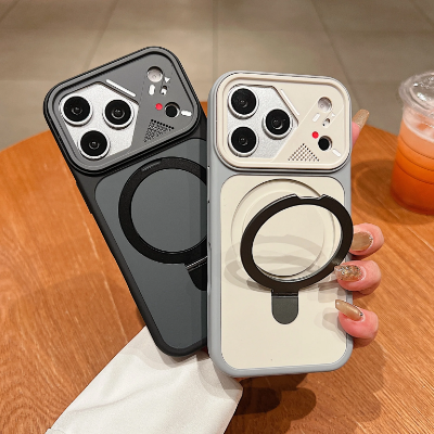 Picture of Luxury Metal Ring Holder Magnetic Phone Case for iPhone 17 Series | MagSafe Compatible Matte Bumper Cover with Kickstand