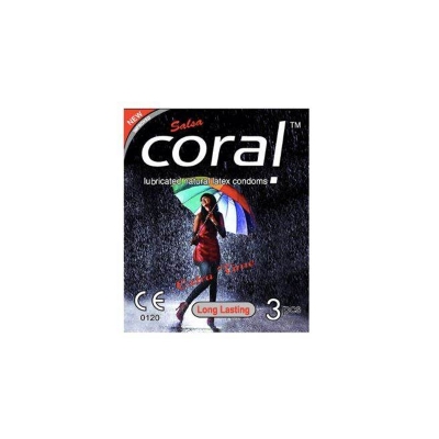 Picture of Coral- Long lasting extra time Lubricated Natural Latex Condom-Single Pack-3x1 - 3 Piece-Multicolor