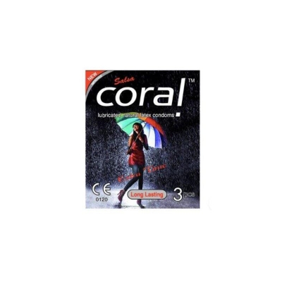 Picture of Coral- Long lasting extra time Lubricated Natural Latex Condom-Single Pack-3x1 - 3 Piece-Multicolor