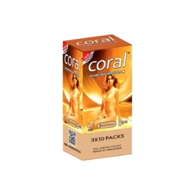 Picture of Coral 3 Fruits Flavors Girl Lubricated Natural Latex Condom for Men | Full Box 30pcs Condom | Malaysia-Multicolor
