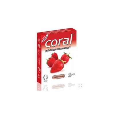 Picture of Coral Strawberry Flavoured Condom - 3pcs Pack-Multicolor