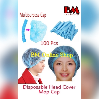 Picture of 100 Pcs Cooking Kitchen Multipurpose Head Cover Hair Net Senga Bouffant Mop Clip - Medical Anti Dust Tissue Mob Cap-Light blue
