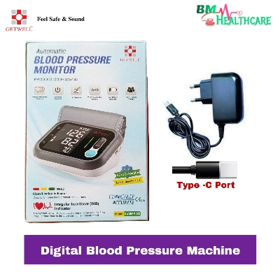 Picture of Getwell Digital Blood Pressure Monitor Set Sphygmomanometer -  Automatic  BP Machine Set with Free Electrical Adapter-White