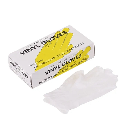 Picture of 100 Vinyl Surgical Examination Gloves Disposable Medical Clear Latex Vinyl Good Quality Medium Size M-Red