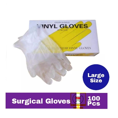 Picture of 100 Pcs VINYL Surgical Examination Hand Gloves Disposable Medical Clear Latex Vinly Powdered Large