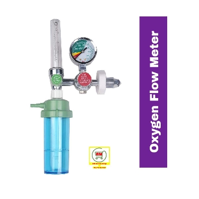 Picture of Oxygen Flow Meter Pressure Regulator With Humidifier Bottle & Nasal Cannula for Medical O2 Therapy Cylinder in Home & Hospital Use