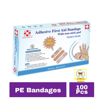 Picture of 100 Pcs Getwell First Aid Strip Tape One Time PVC/PE Bandages