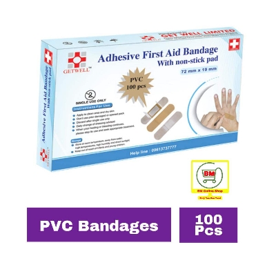 Picture of 100 Pcs Getwell First Aid Strip Tape One Time PVC/PE Bandages