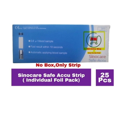Picture of 25 Pcs Test Strips of Sinocare Safe Accu (Individual Foil Pack) By SmartCare