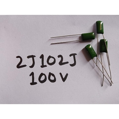 Picture of 10Pcs- Metallized Polypropylene Film 2A102J Capacitor 1nF 100V Mylar Polyester Film