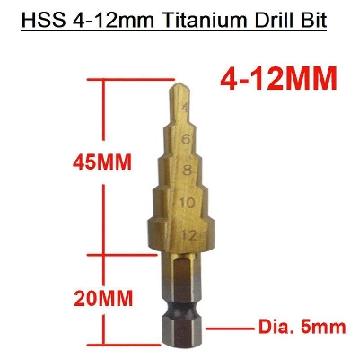 Picture of 4-12mm HSS Titanium Step Cone Drills Bit Heavy Working Speed Steel Wood Steel Hole Cutter
