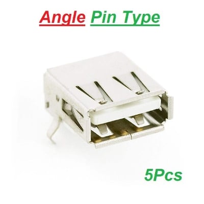 Picture of 5Pcs- FEMALE USB 2.0 ANGLE Or STRAIGHT Socket Type-A 4 Pin Female Plug DIP Socket Connector Panel Mount For Data Cables Charging Sockets USB Female