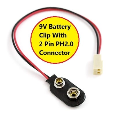 Picture of 9V Battery Snap Clip With 2 Pin PH2.0 Polarized Molex Cable Connector Lead Wire