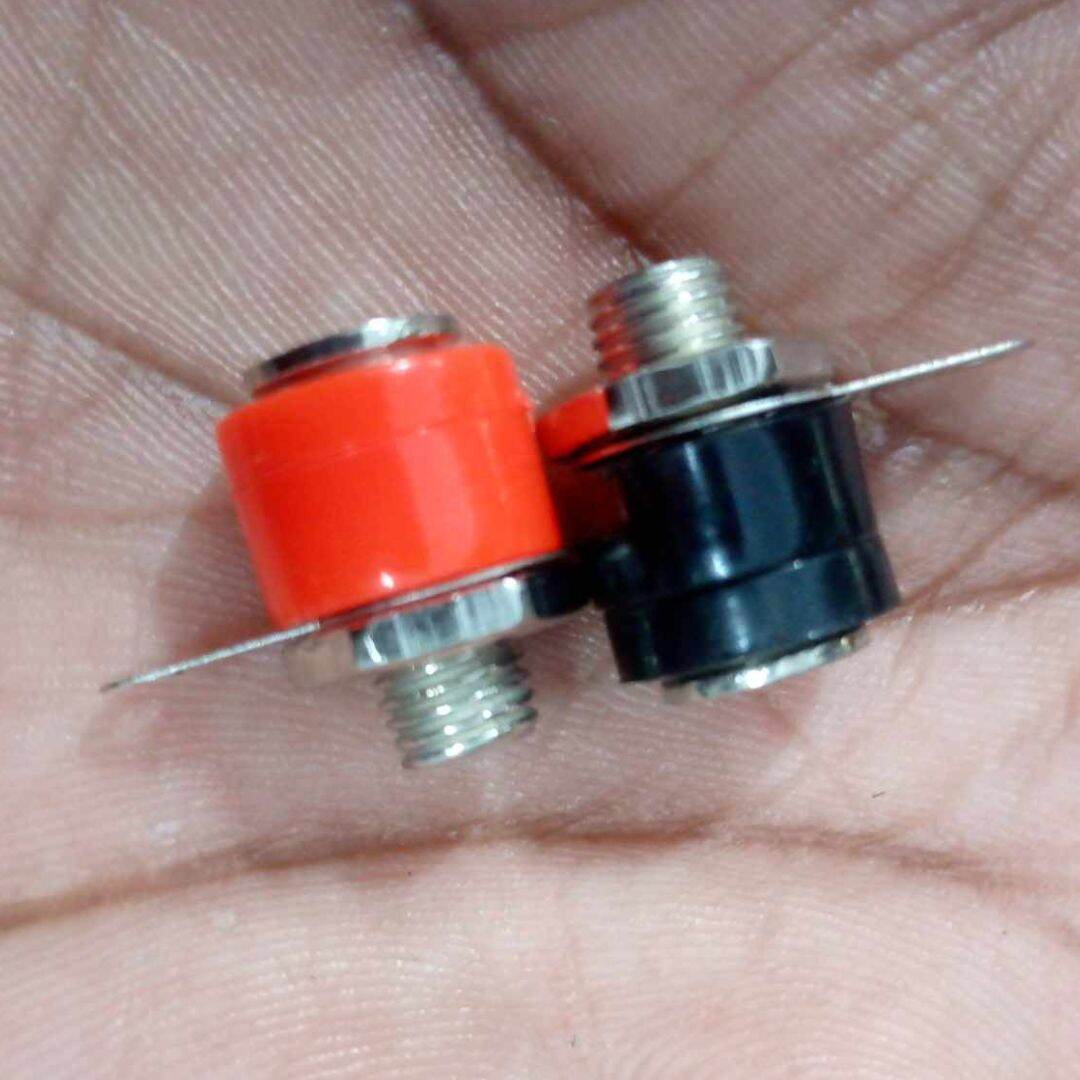 Picture of 1-Pair FEMALE Bana-na Plug 4mm Panel Mount Lantern Head Red & Black Go-ld Plated Socket Screw Terminal Connector For Audio Speakers Electronics Circuitry & Parts