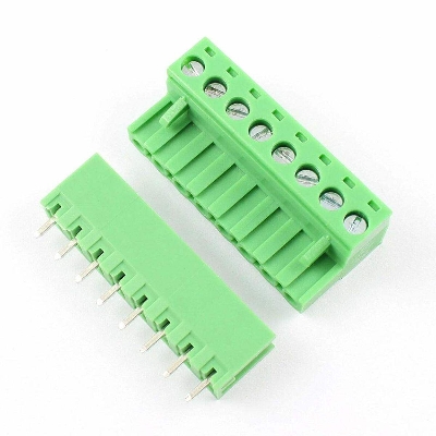 Picture of 8Pin RIGHT Angle GREEN Color MALE & FEMALE Screws Terminal Block 8 Pin 5.08mm Pitch Male Female Plug-In L Type Plug & Socket  For Electronics Cables Connectors