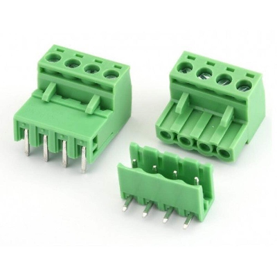 Picture of 4Pin RIGHT Angle GREEN Color MALE & FEMALE Screws Terminal Block 4 Pin 5.08mm Pitch Male Female Plug-In L Type Plug & Socket  For Electronics Cables Connectors