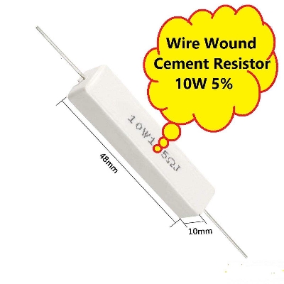 Picture of 2Pcs- 10Watt Wirewound 10W 10 Ohm Ceramic Cement Wirewound Resistors 10 Ohm 10 Watt Wire Wound Axial Lead Fixed Cement Resistor 5% Tolerance Electronics Circuitry & Parts