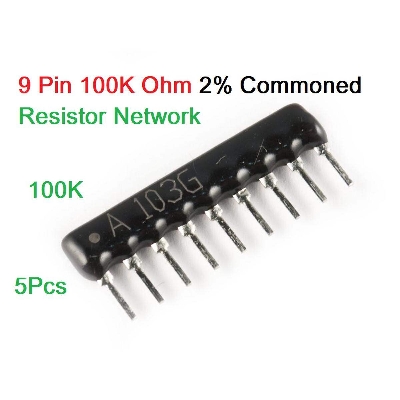 Picture of 3Pcs- Resistors Network A09-104 9 Pin 100K Commoned Resistor 100K Ohm Tolerance ±2% Common Connected Network Array Resistor Electronics Circuitry & Parts