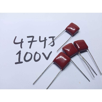 Picture of 10Pcs- Metallized Polypropylene Film 474j Capacitor 470nF 100V Mylar Polyester Film